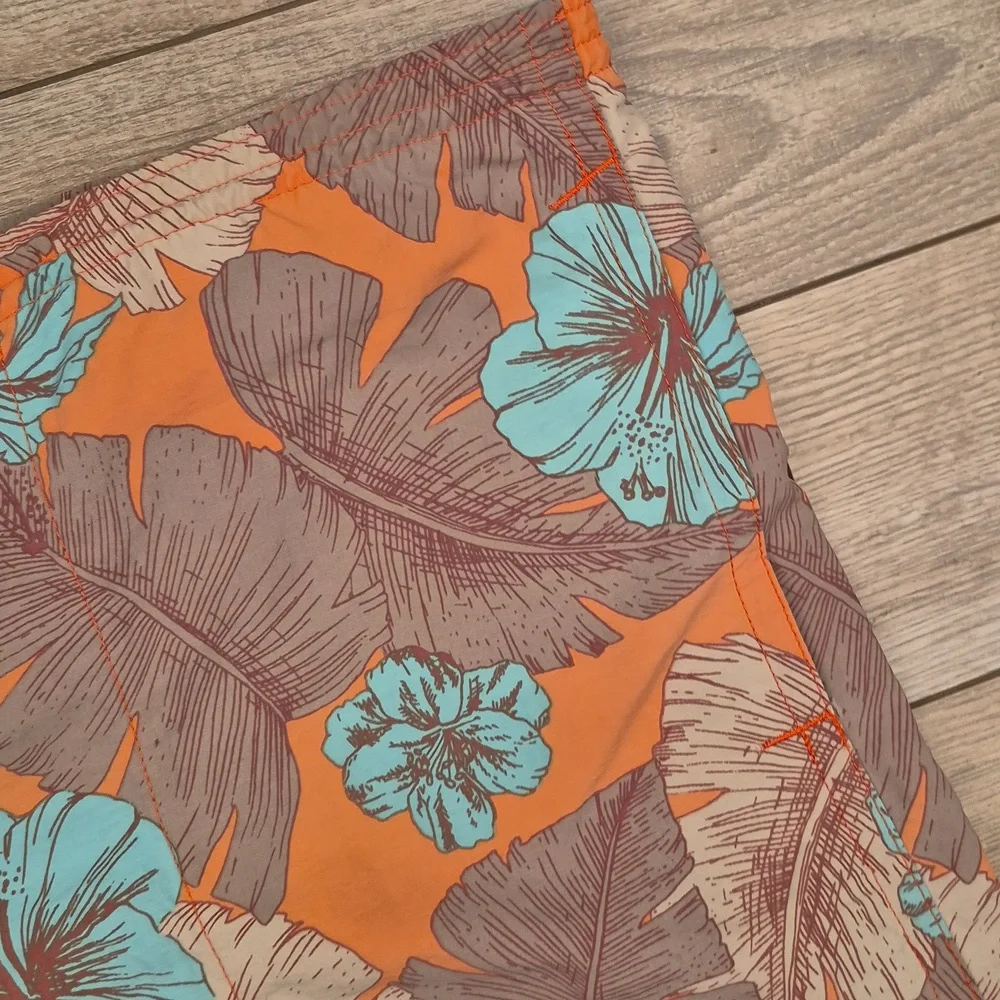 PATAGONIA Peach Pink Grey Floral Mens Large Swim Trunks Baggies Shorts RARE‎